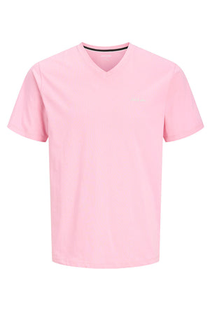 Front image of the Blaze vneck tshirt in pink, by brand Jack&jones