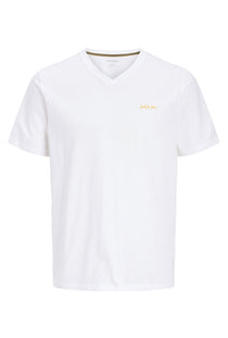 Front image of the Blaze vneck tshirt in white, by brand Jack&jones