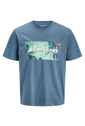 Front image of the Indiana tee ss crew neck in blue, by brand Jack&jones