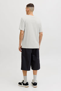 Back image of a model wearing the Indiana tee ss crew neck in beige, by brand Jack&jones