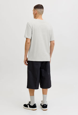 Back image of a model wearing the Indiana tee ss crew neck in beige, by brand Jack&jones