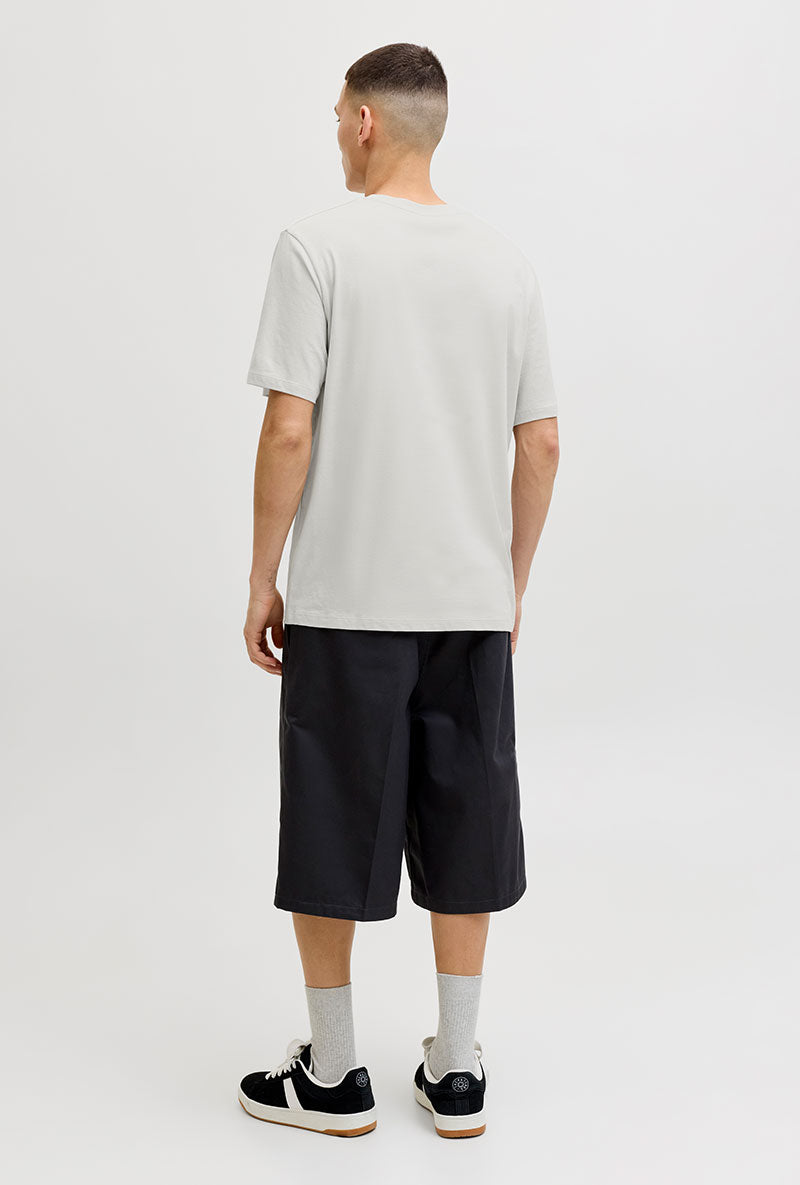 Back image of a model wearing Indiana tee ss crew neck in beige, by brand Jack&jones
