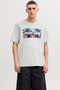 Front image of a model wearing Indiana tee ss crew neck in beige, by brand Jack&jones