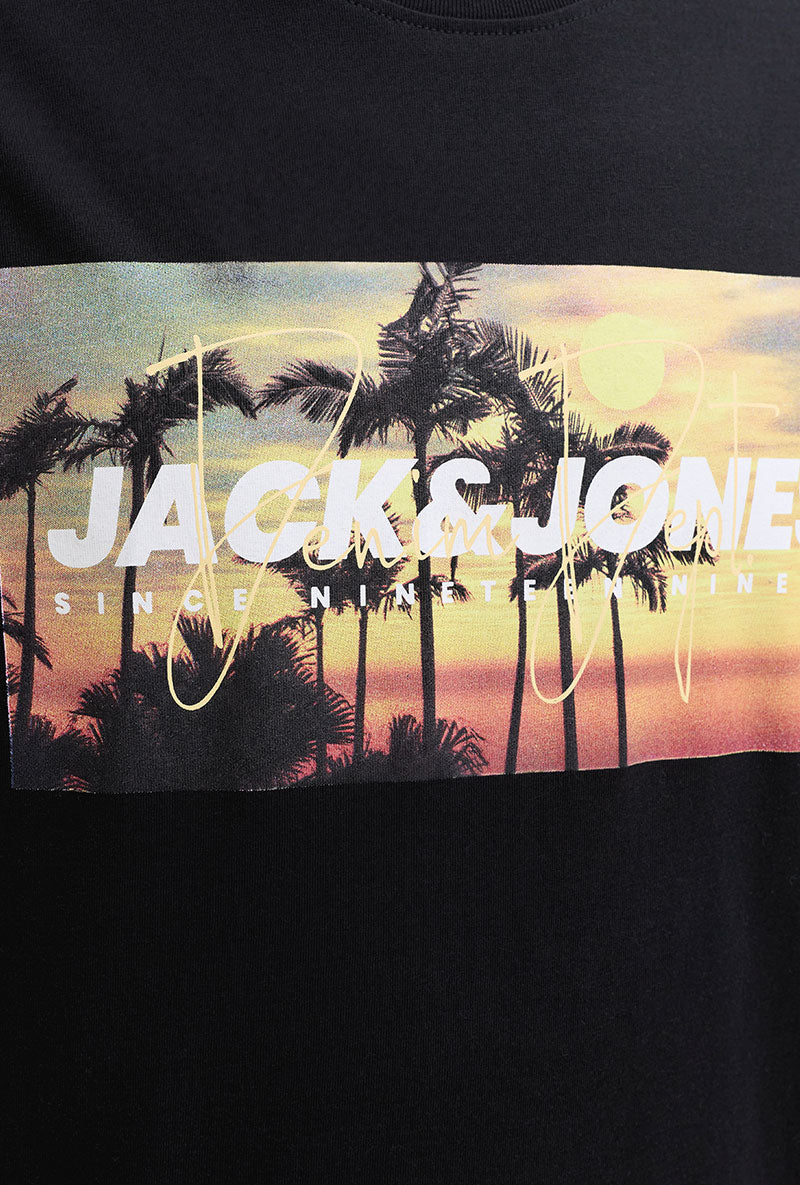 Front image of Indiana tee ss crew neck in black, by brand Jack&jones