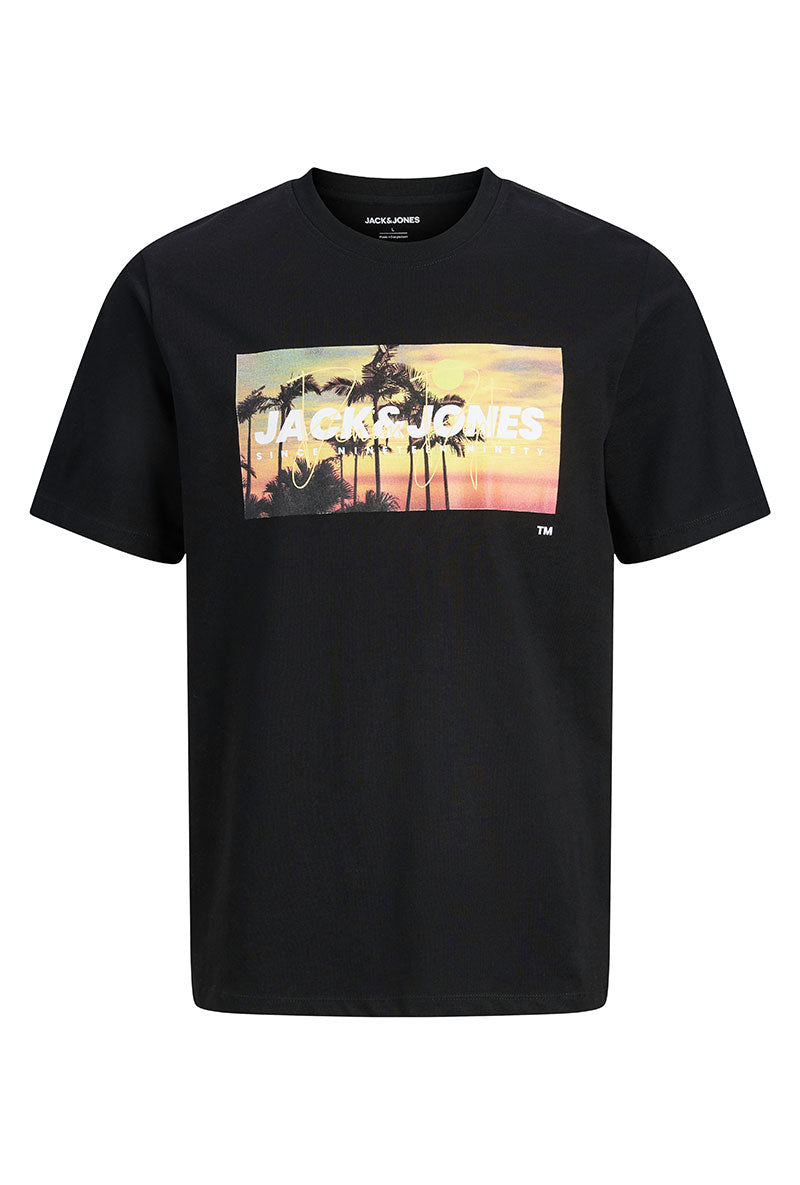 Front image of Indiana tee ss crew neck in black, by brand Jack&jones