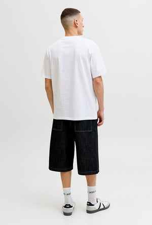 Back image of a model wearing the Indiana tee ss crew neck in white, by brand Jack&jones