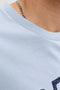 Neck detail image of the Blu alex ss tee in light blue, by brand Jack&jones
