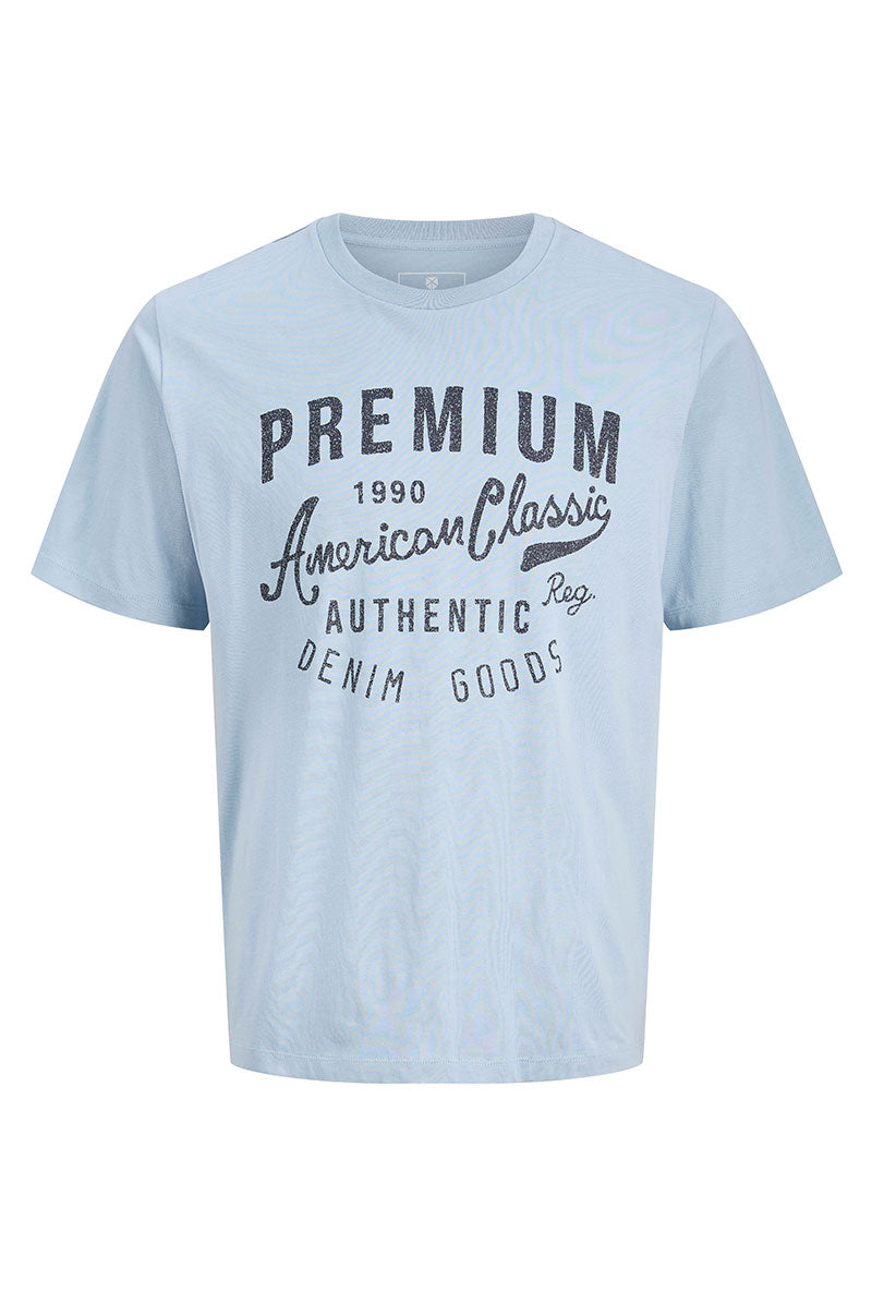 Front image of Blu alex ss tee in light blue, by brand Jack&jones