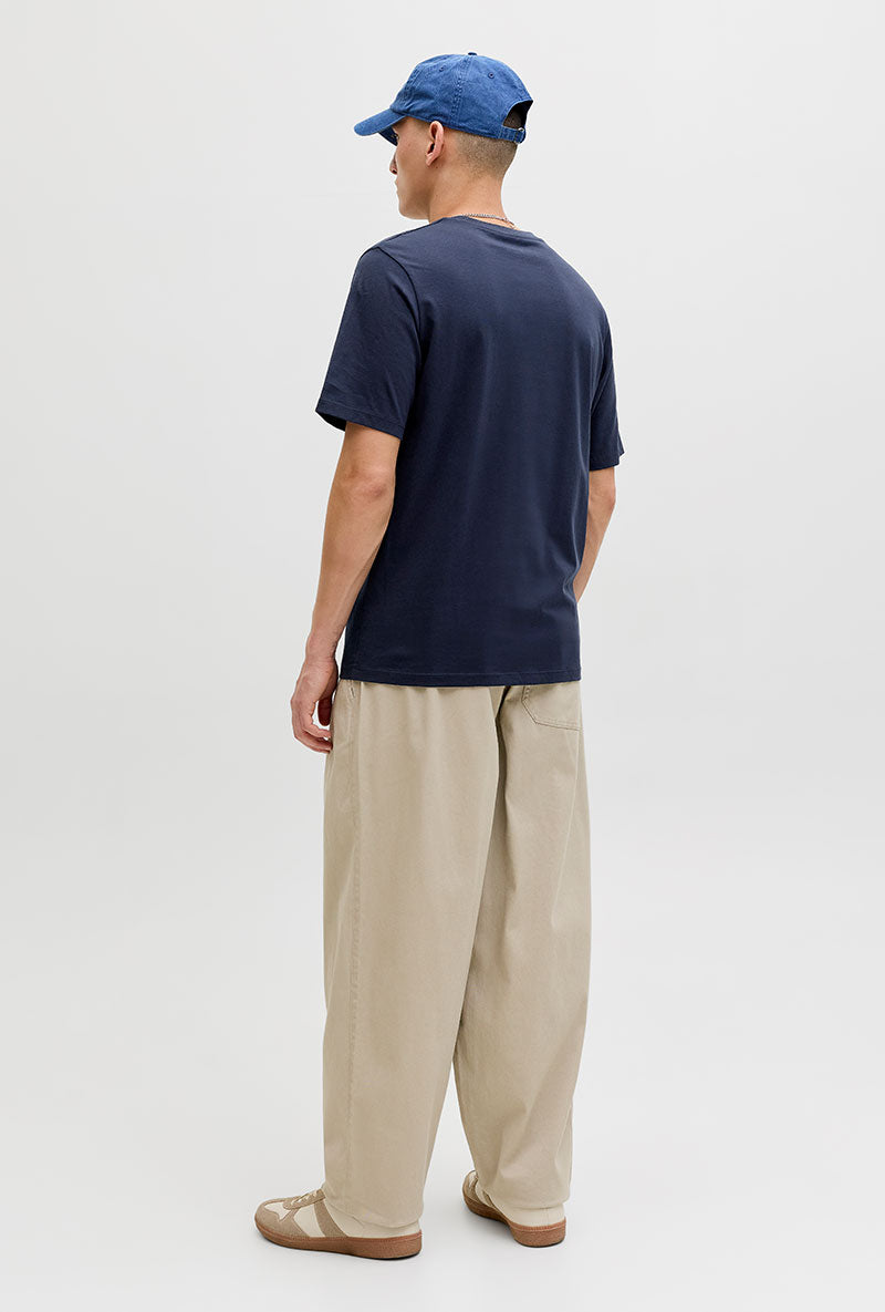 Back image of model wearing Blu alex ss tee in navy, by brand Jack&jones
