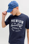 Side image of a model wearing the Blu alex ss tee in navy, by brand Jack&jones