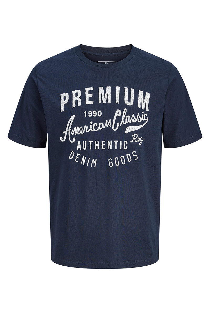 Front image of Blu alex ss tee in navy, by brand Jack&jones