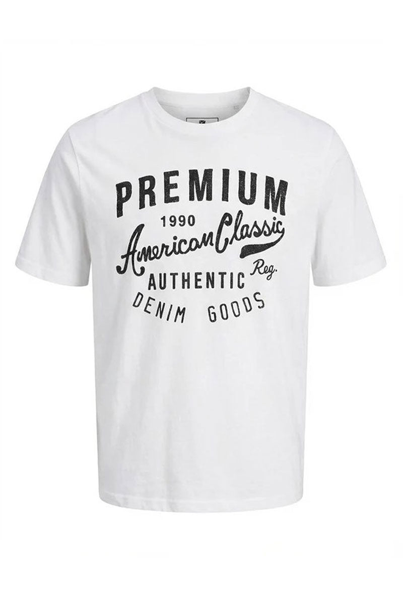 Front image of Blu alex ss tee in white, by brand Jack&jones