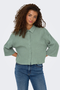 Front image of a model wearing the Jdy theis life 3/4 crop shirt in sage, by brand Jacqueline de yong