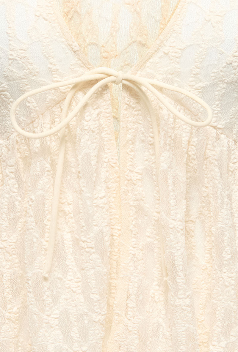 Knot detail image of Laya lace cardigan in cream, by brand Only