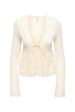 Front image of the Laya lace cardigan in cream, by brand Only