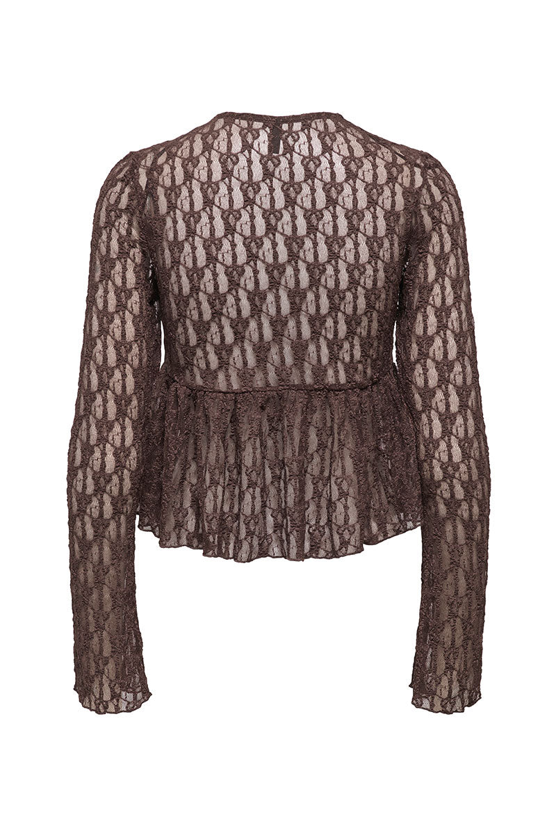 Back image of Laya lace cardigan in brown, by brand Only