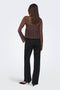 Back image of a model wearing the Laya lace cardigan in brown, by brand Only