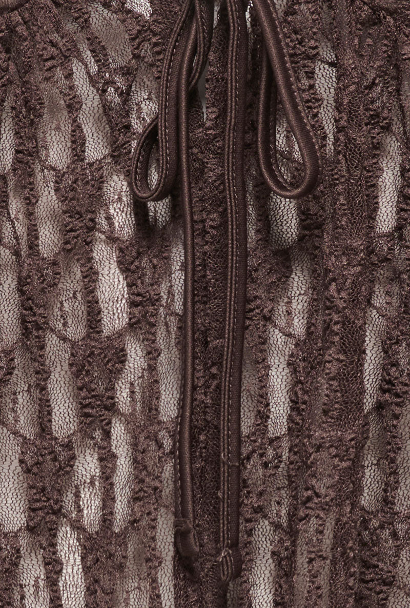 Knot detail image of Laya lace cardigan in brown, by brand Only