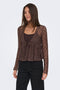 Front image of a model wearing Laya lace cardigan in brown, by brand Only