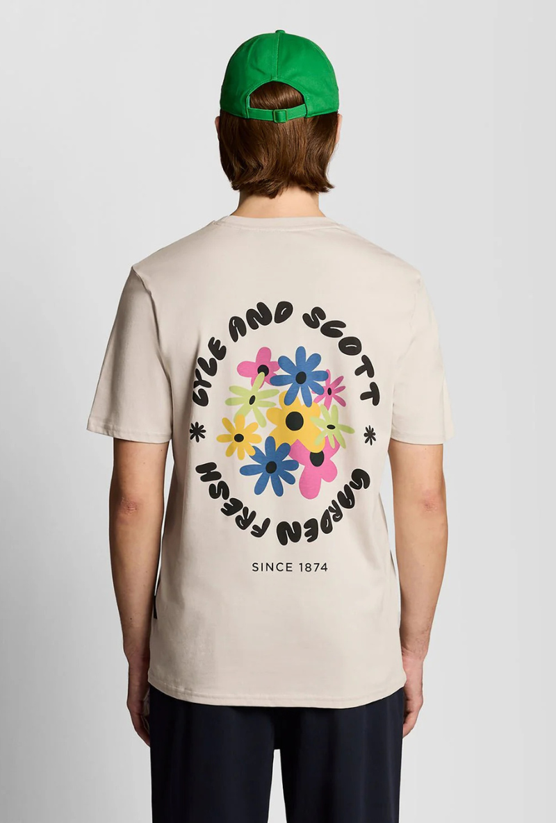 Back image of Nature graphic tee in beige, by brand Lyle and scott