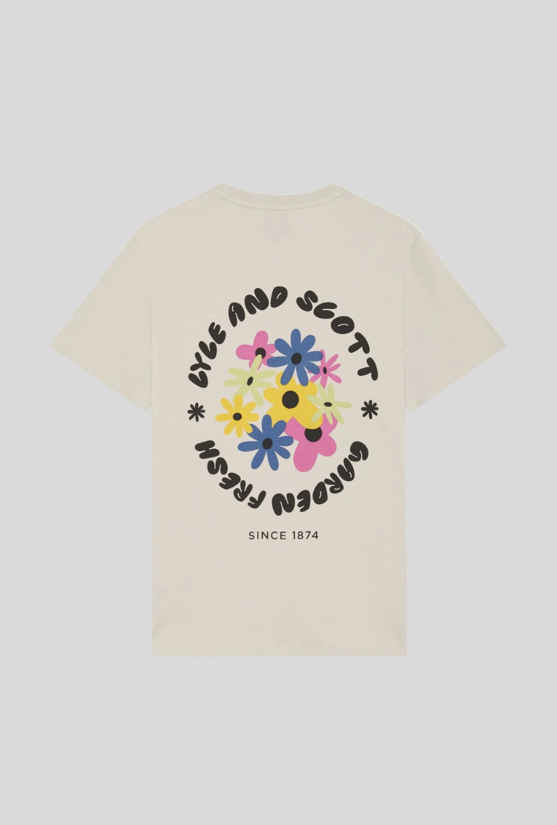 Back image of Nature graphic tee in beige, by brand Lyle and scott