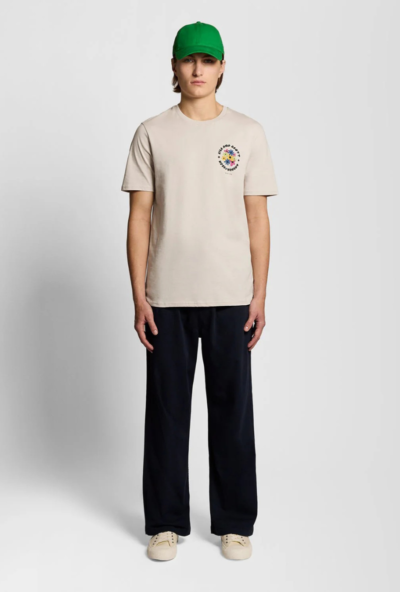 Front image of Nature graphic tee in beige, by brand Lyle and scott