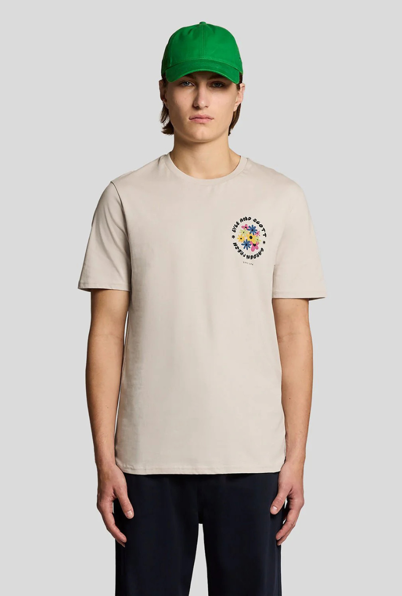 Front image of Nature graphic tee in beige, by brand Lyle and scott