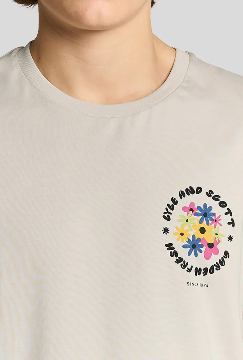 Front image of Nature graphic tee in beige, by brand Lyle and scott