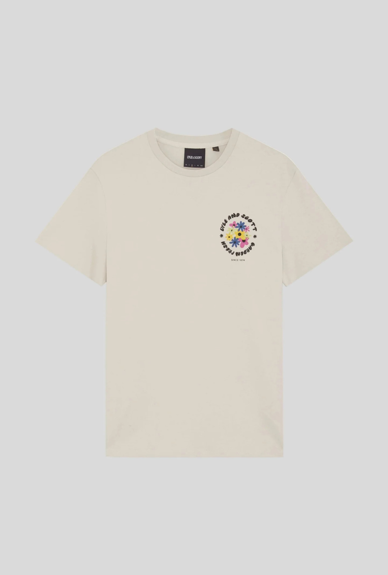 Front image of Nature graphic tee in beige, by brand Lyle and scott