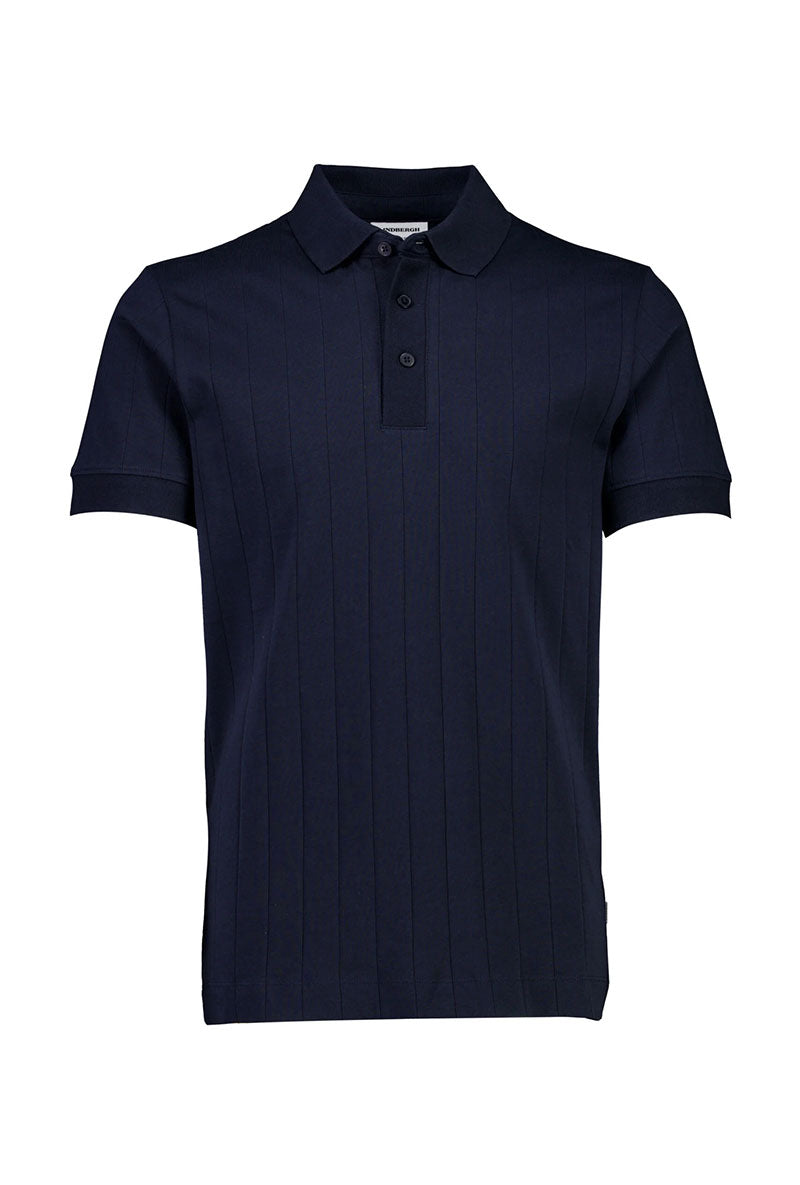 Front image of Needle drop s/s polo in navy, by brand Lindbergh