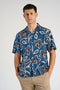 Front image of a model wearing Aop lyocell s/s shirt in blue, by brand Lindbergh
