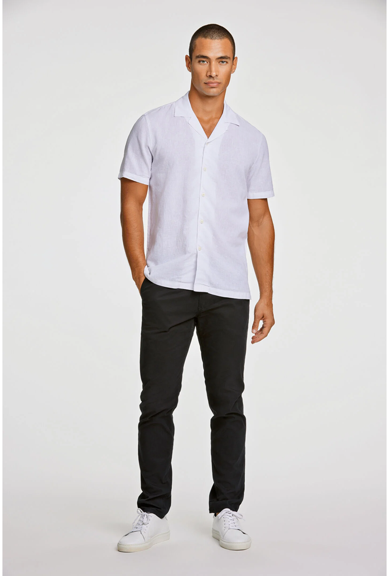 Front image of a model wearing Casual linen blend resort shirt in white, by brand Lindbergh