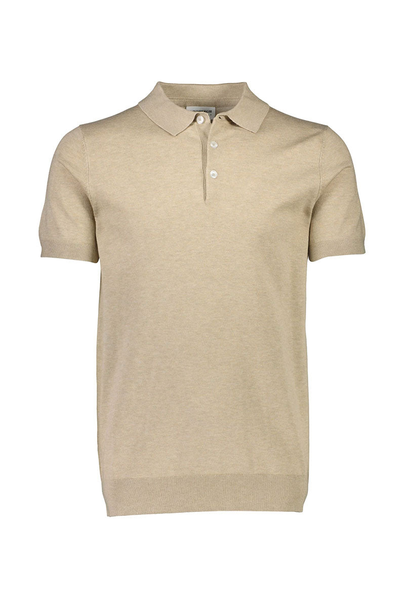 Front image of Ecovero s/s knit polo in sand, by brand Lindbergh