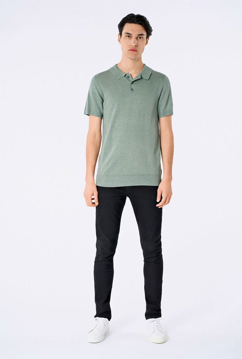 Front image of a model wearing Ecovero s/s knit polo in light green, by brand Lindbergh