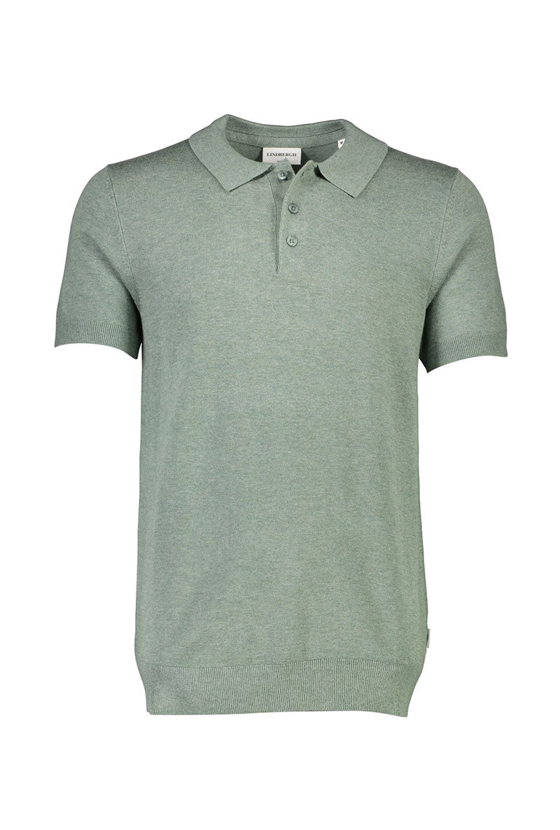 Front image of Ecovero s/s knit polo in light green, by brand Lindbergh