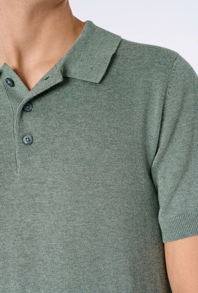 Front image of a model wearing Ecovero s/s knit polo in light green, by brand Lindbergh