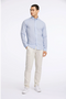 Front image of a model wearing the Linen/cotton ls shirt in blue, by brand Lindbergh