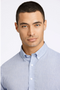 Front image of a model wearing the Linen/cotton ls shirt in blue, by brand Lindbergh