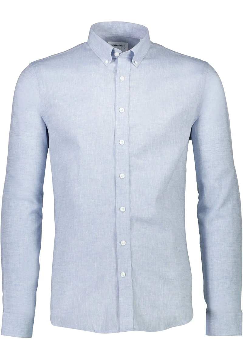Front image of Linen/cotton ls shirt in blue, by brand Lindbergh