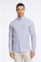 Front image of a model wearing Linen/cotton ls shirt in blue, by brand Lindbergh