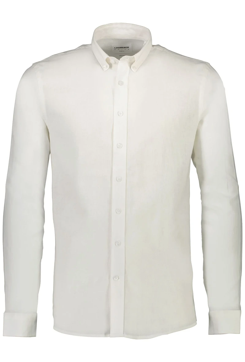 Front image of Linen/cotton ls shirt in white, by brand Lindbergh