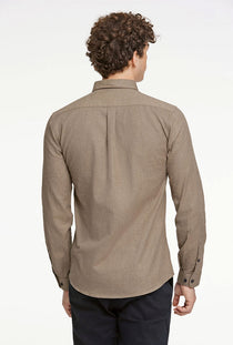 Back image of a model wearing the Lindbergh mouline stretch l/s shirt in brown, by brand Lindbergh