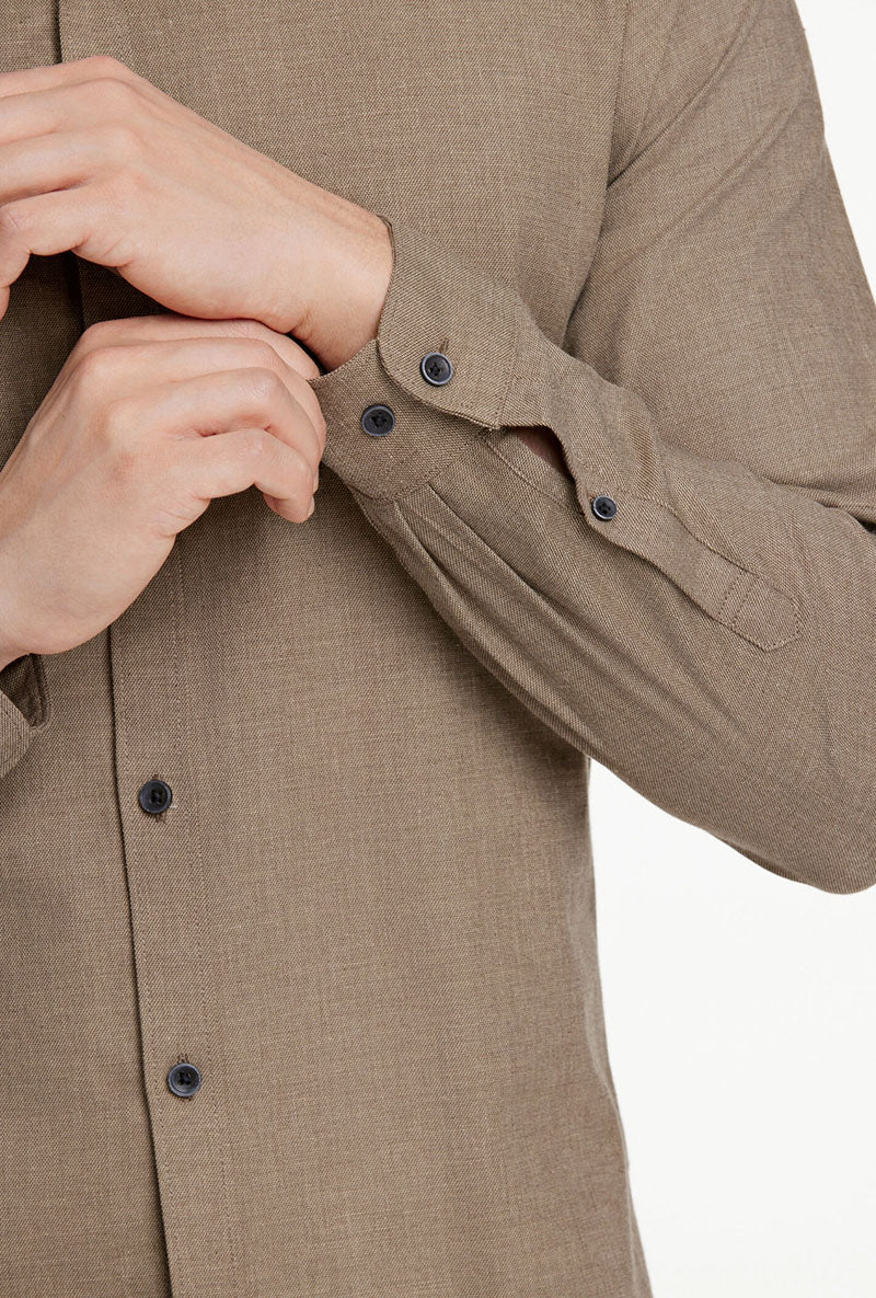 Detail image of Lindbergh mouline stretch l/s shirt in brown, by brand Lindbergh