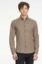 Front image of a model wearing Lindbergh mouline stretch l/s shirt in brown, by brand Lindbergh