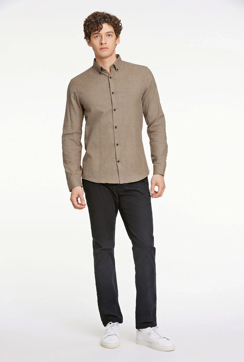 Front image of a model wearing Lindbergh mouline stretch l/s shirt in brown, by brand Lindbergh