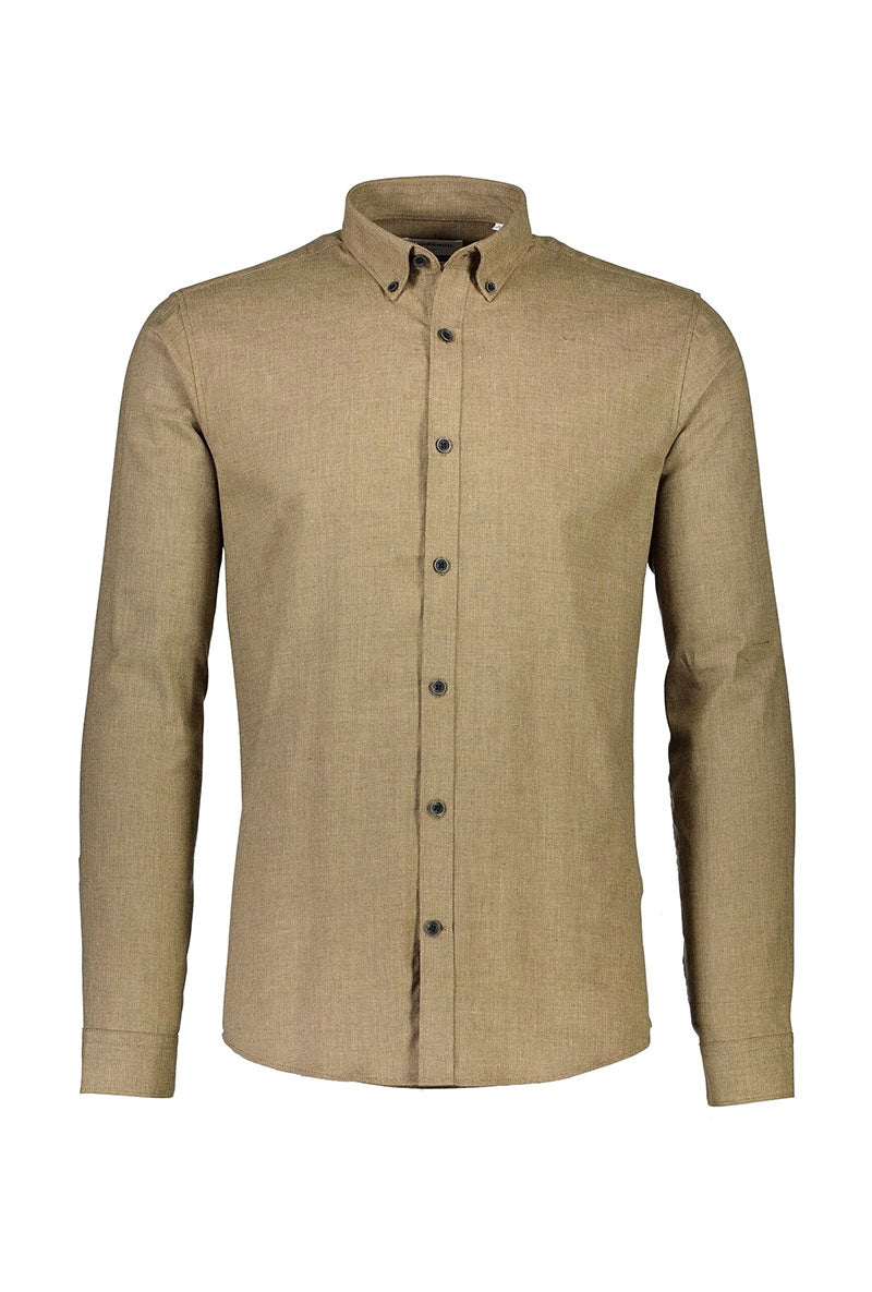 Front image of Lindbergh mouline stretch l/s shirt in brown, by brand Lindbergh