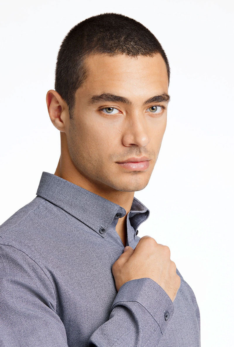 Front detail image of Lindbergh mouline stretch l/s shirt in black, by brand Lindbergh