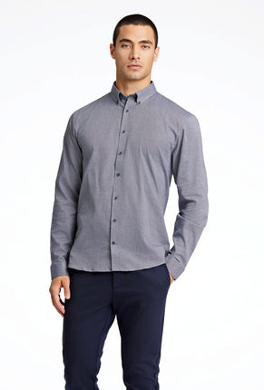 Front image of a model wearing Lindbergh mouline stretch l/s shirt in black, by brand Lindbergh