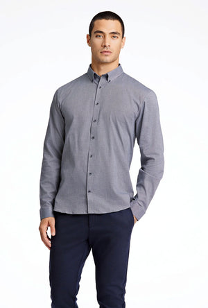 Front image of a model wearing the Lindbergh mouline stretch l/s shirt in black, by brand Lindbergh