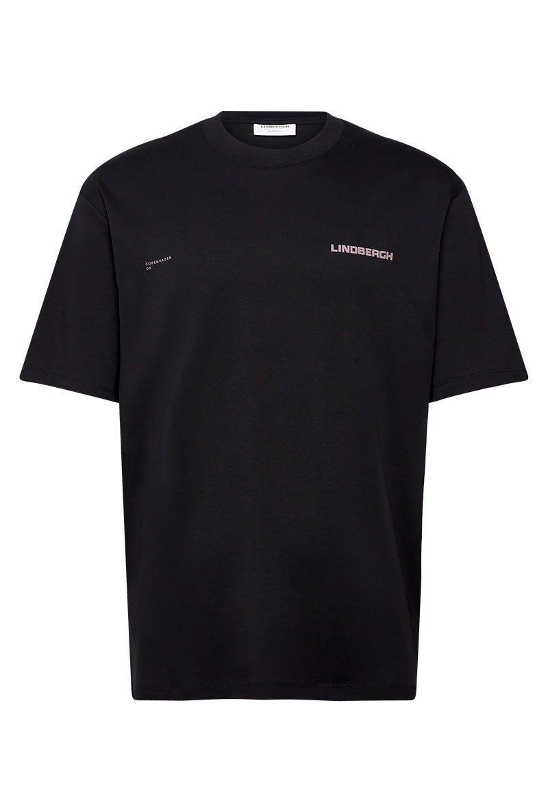 Front image of O neck logo oversized tshirt in black, by brand Lindbergh
